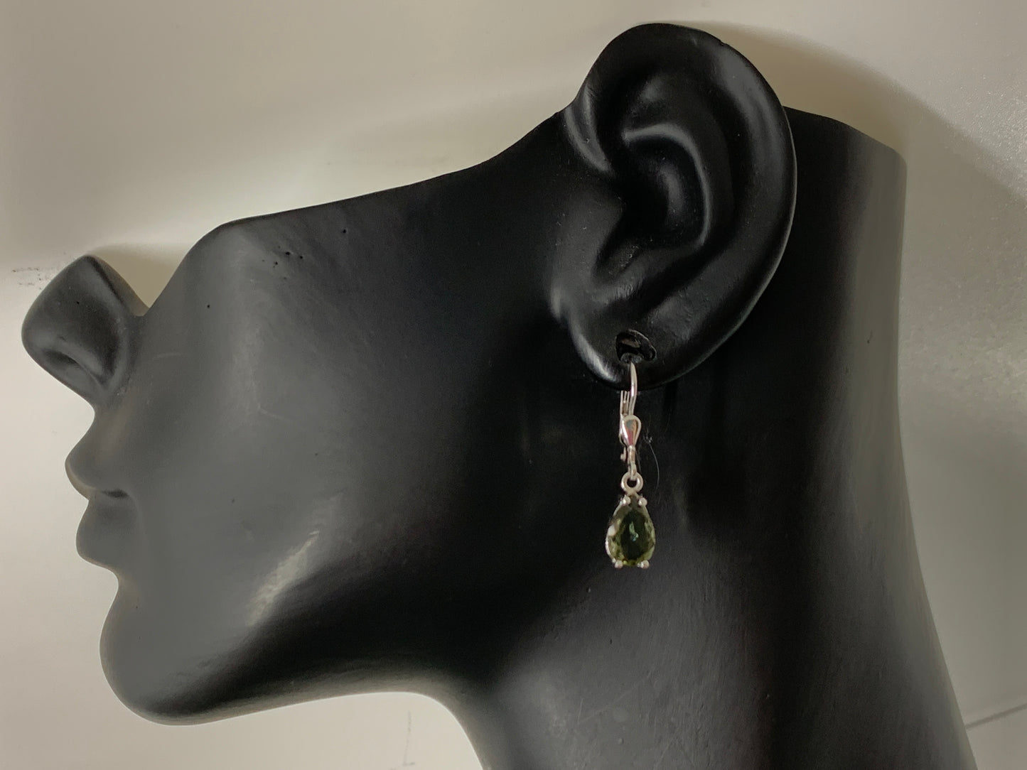 Faceted Moldavite pear 7x10mm earrings