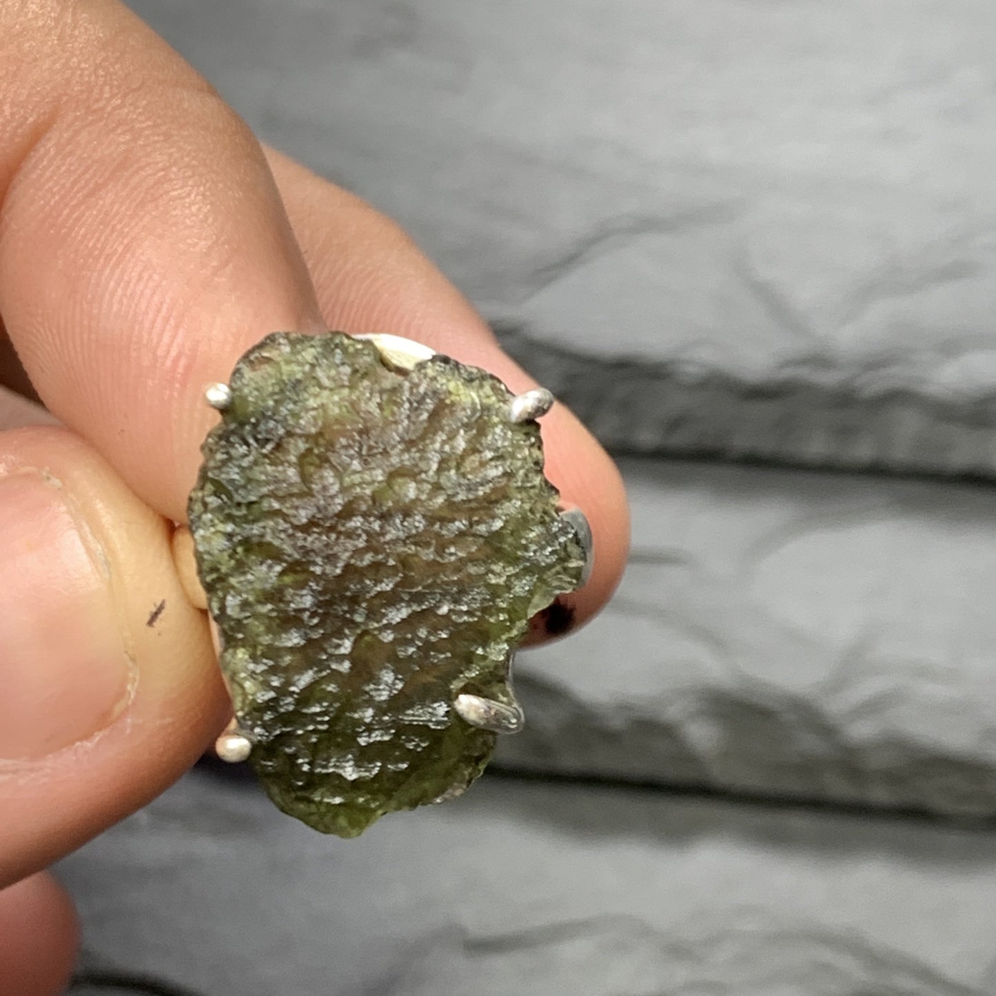 "Deneb" Ring with Rough Moldavite 5.5US