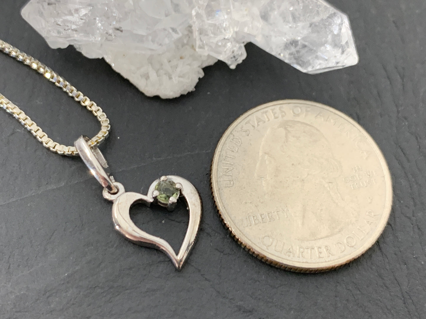 Sterling silver Heart pendant with 3mm round faceted moldavite