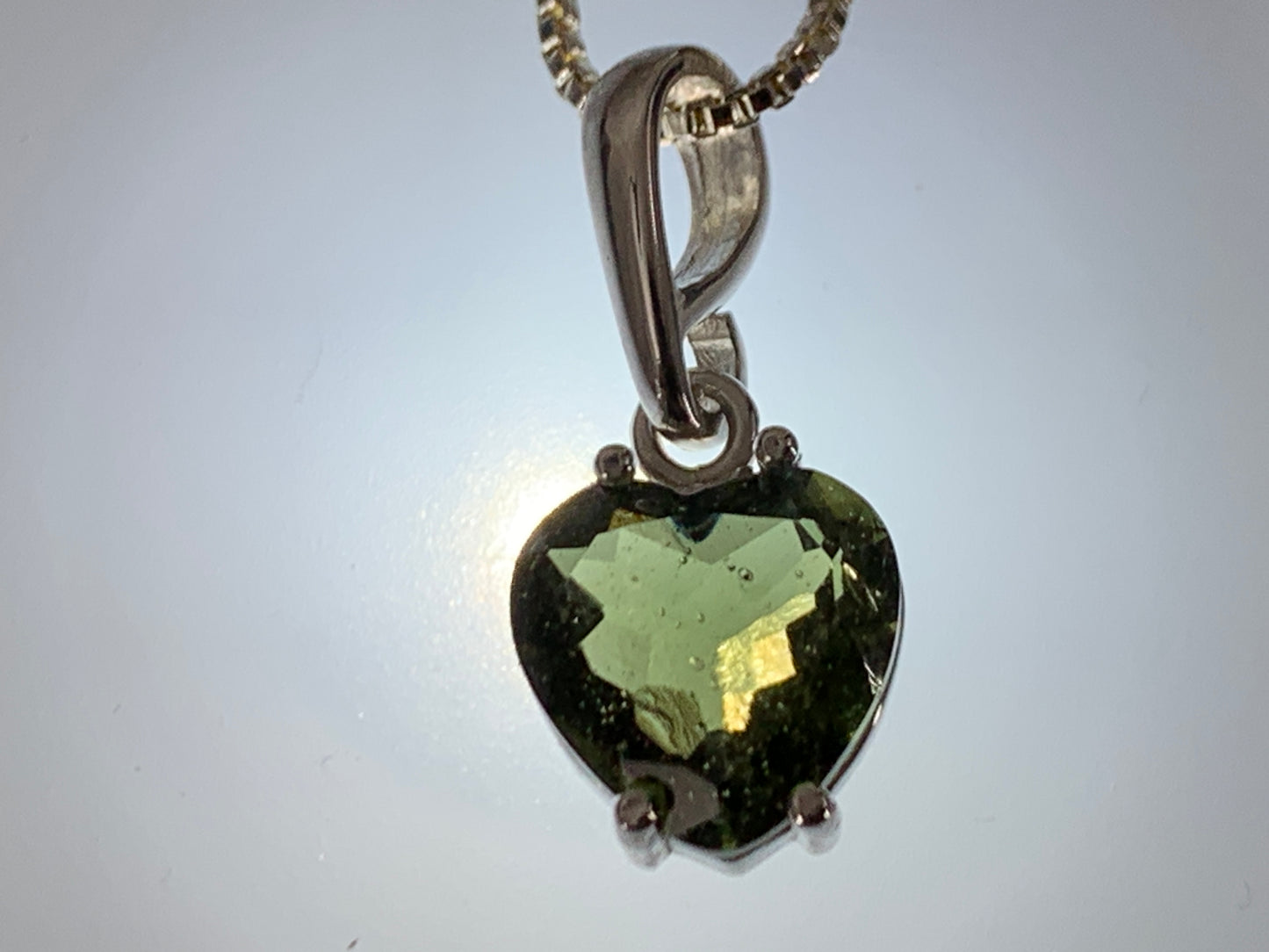 Heart Moldavite Pendant with sterling silver chain