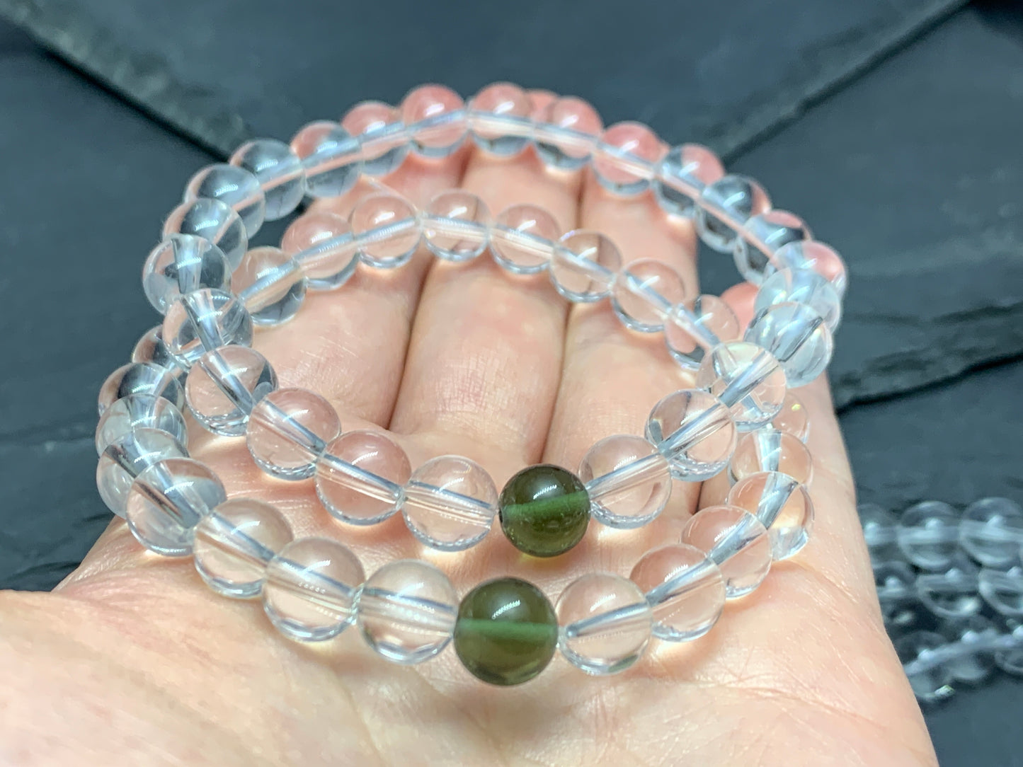 Moldavite & Crystal Quartz Beads Bracelet