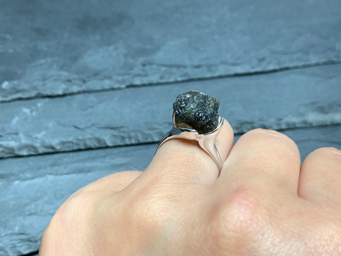 Ring with Rough Moldavite 6.5US