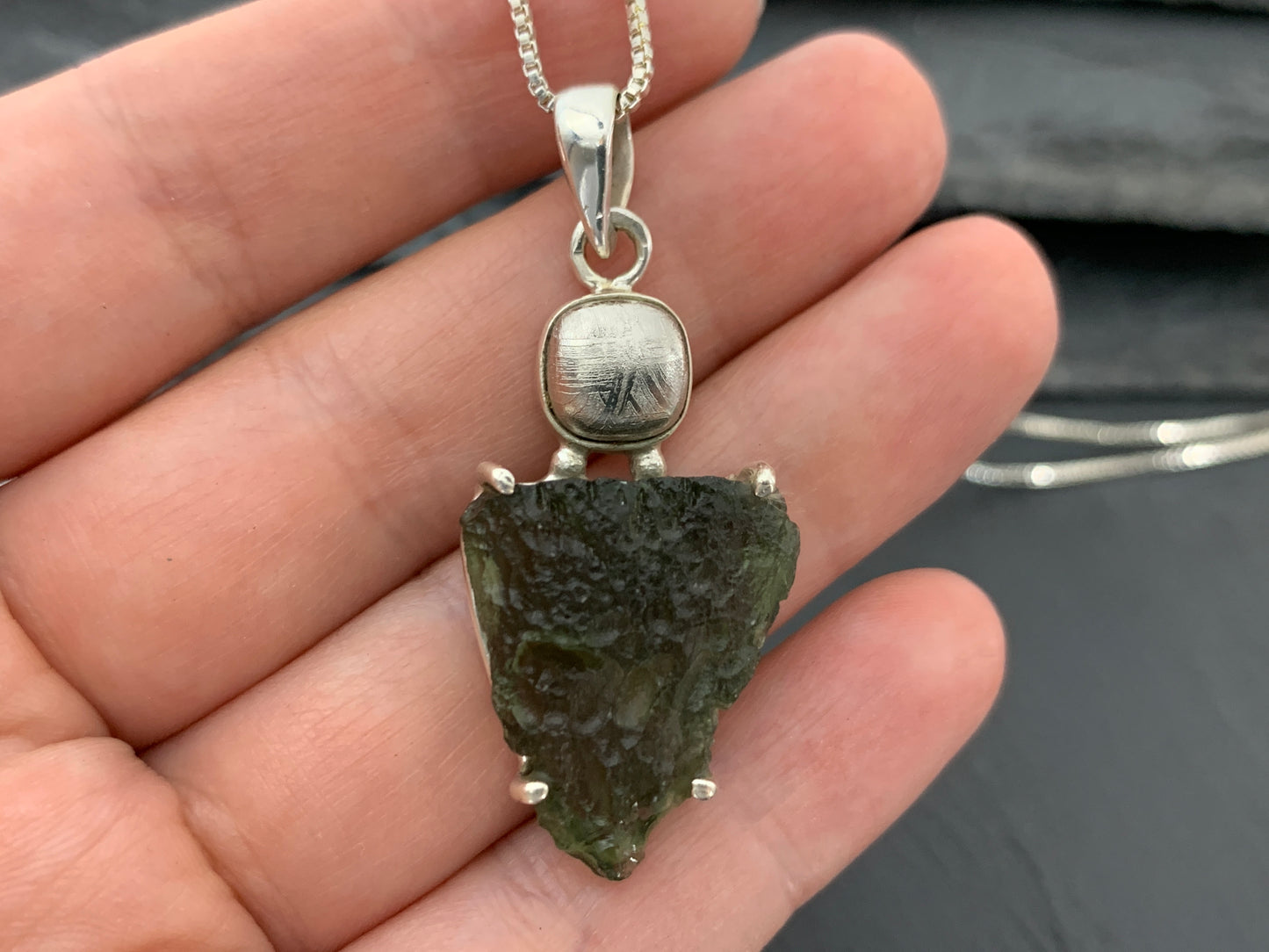 Powerful Moldavite & Muonionalusta meteorite pendant