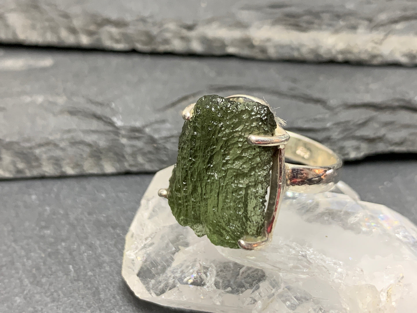 " Altair" Ring with Rough Moldavite 5.75 US