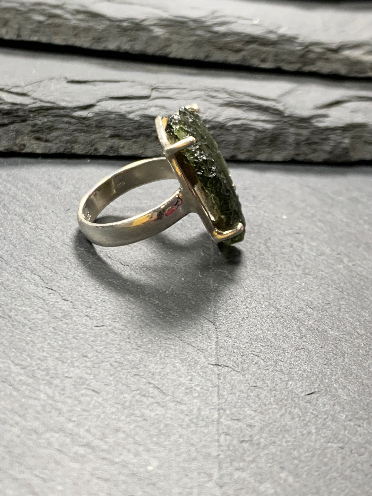 "Deneb" Ring with Rough Moldavite 5.5US