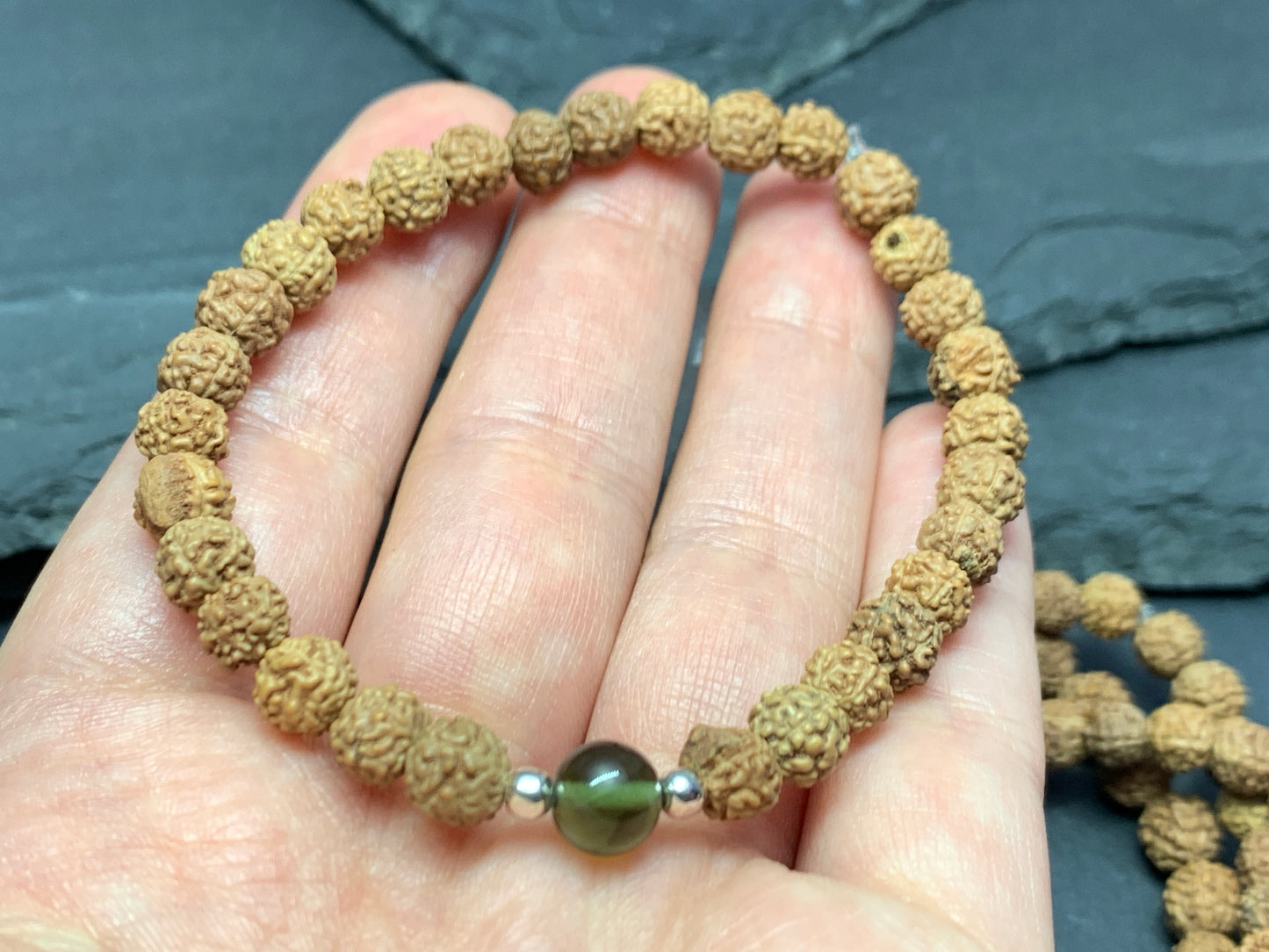 Moldavite & Rudraksha Beads Bracelet