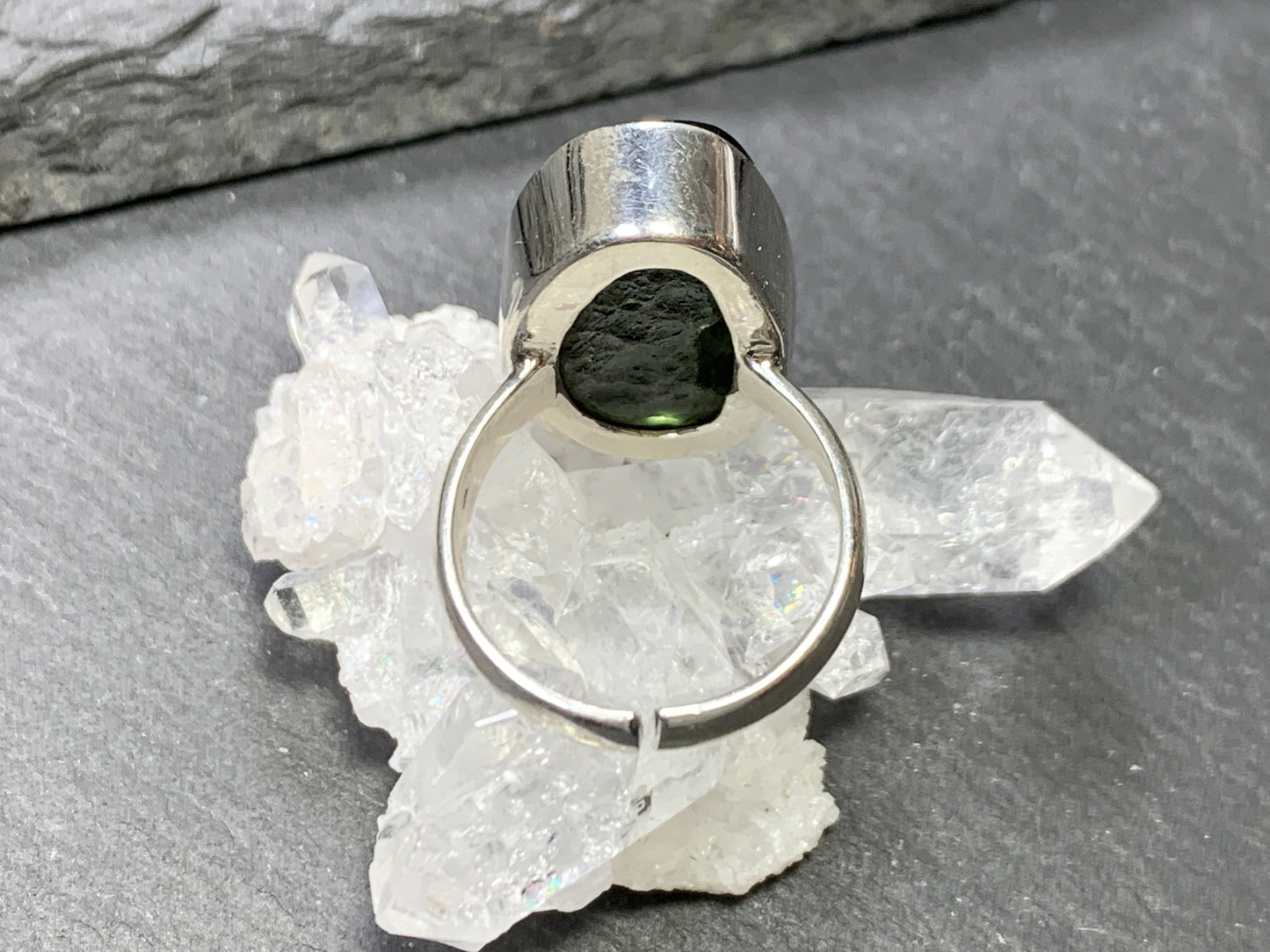 Polished moldavite ring/ size 6.0 US