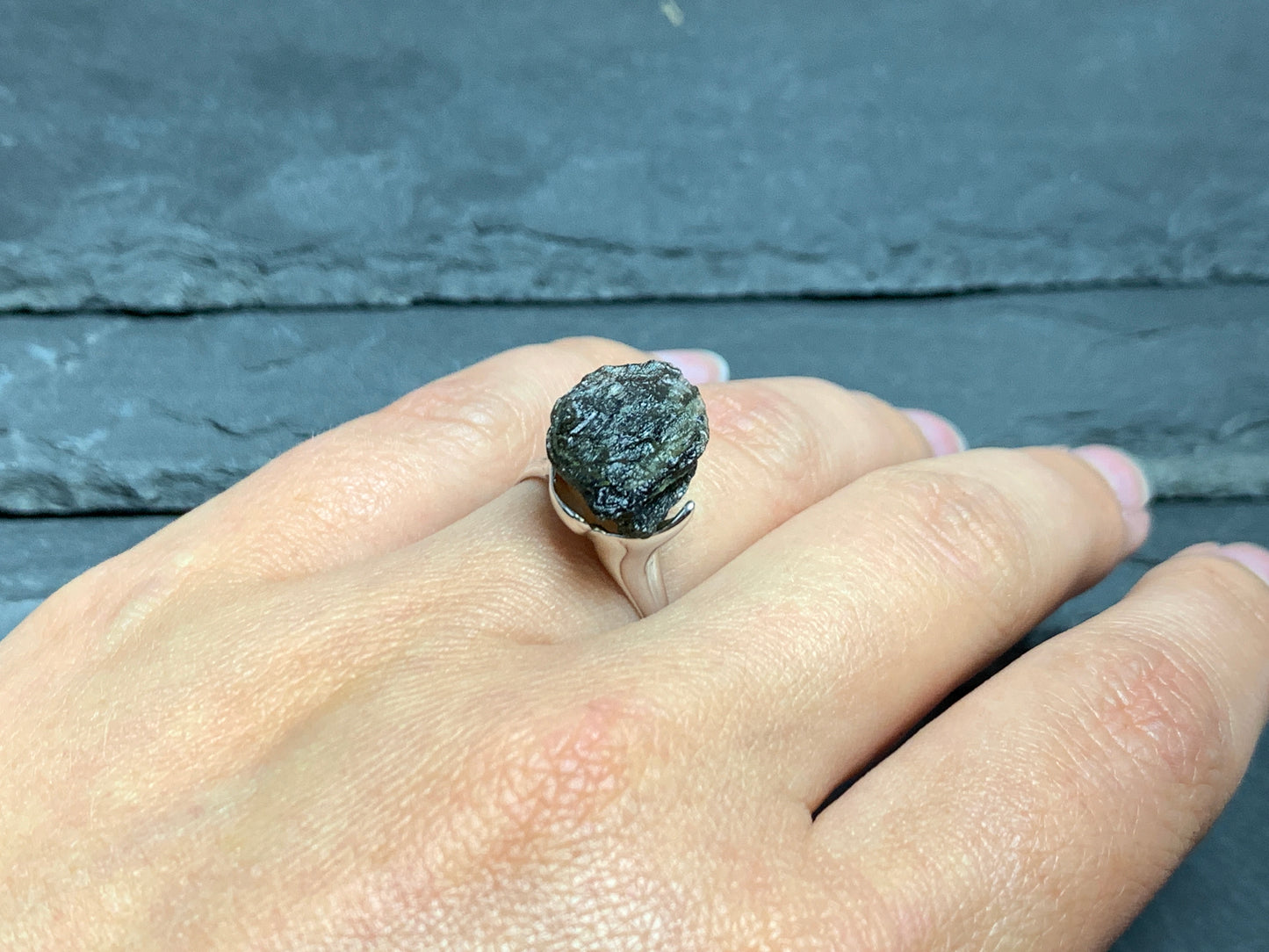 Ring with Rough Moldavite 6.5US