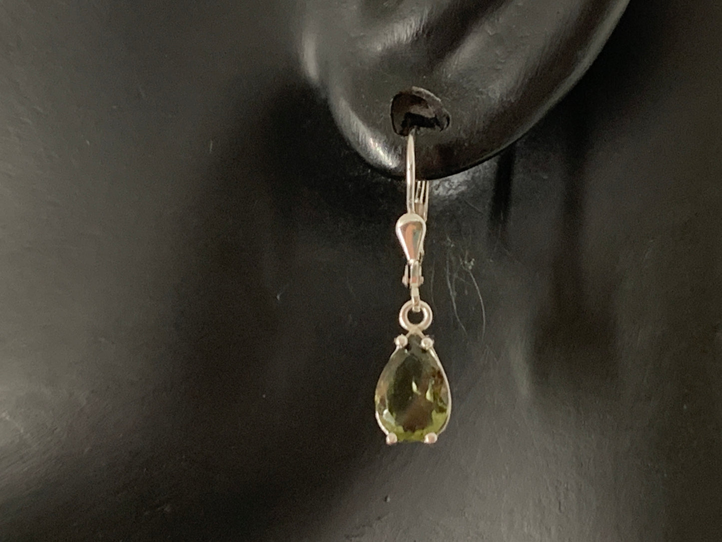 Faceted Moldavite pear 7x10mm earrings